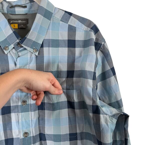 Eddie Bauer Travex Blue Plaid Long Sleeve Button Down Shirt Classic Fit Mens TL - Picture 2 of 7